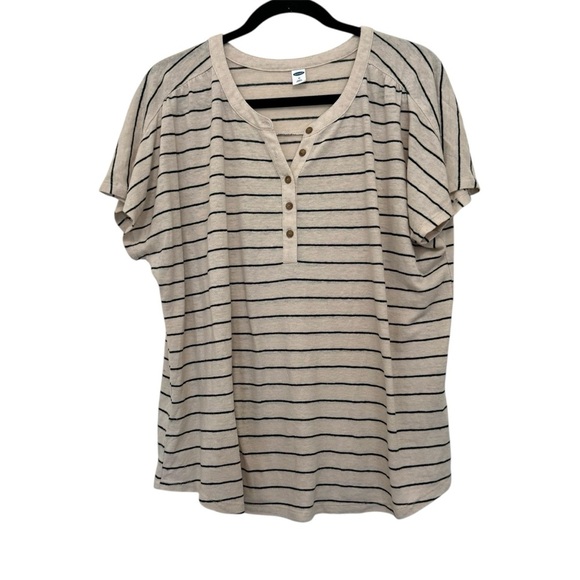 Old Navy Striped Henley Shirt Cream & Black - Picture 2 of 5